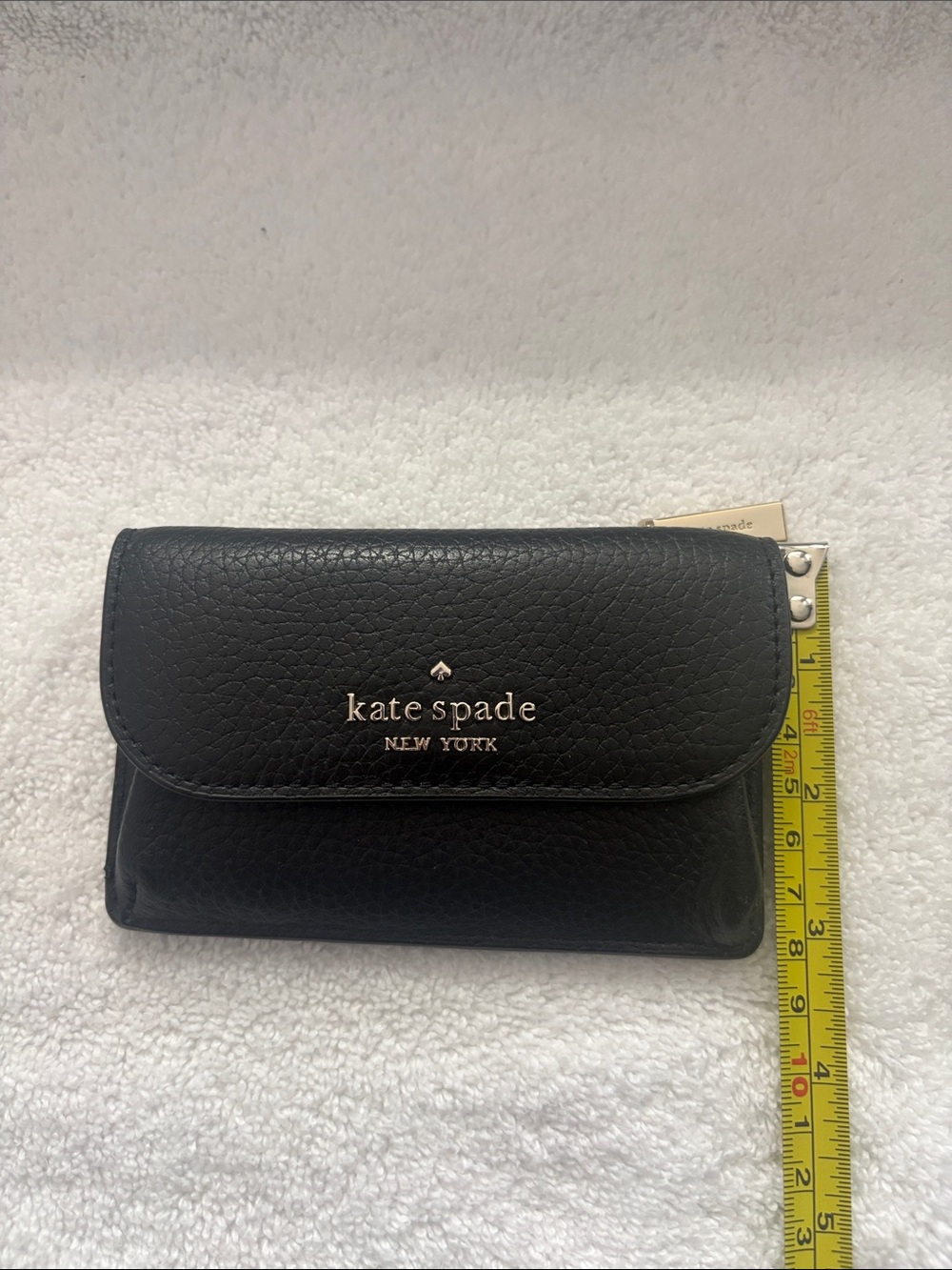 kate spade Black Pebbled Leather Card & Key Holder with Gold Logo